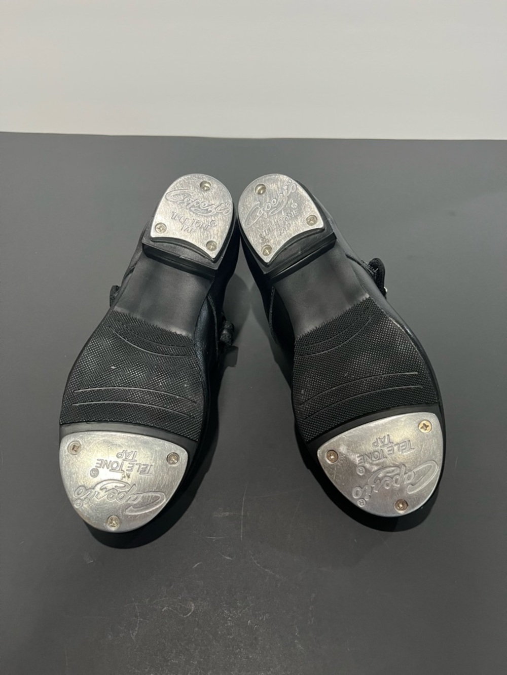 Capezio Flat Black Leather Mary Jane Adjustable Little Girls Wide Tap Dance Shoe - Picture 6 of 10